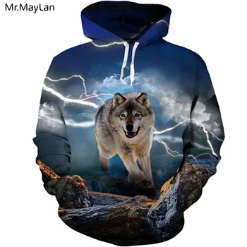 

Harajuku 2019 3D Hoodies Mens Thunder Wolf 3D Print Fashion Hipster Streetwear Sweatshirts Unisex Spring Pullovers Tops Plus 5XL