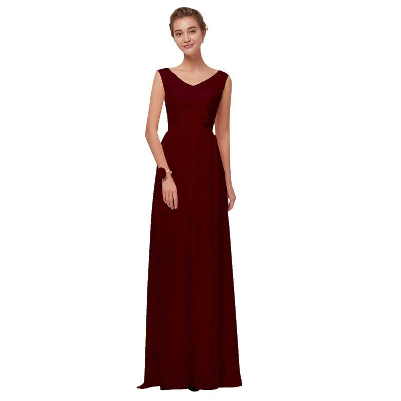 Vestidos de Dama de Honra Longo para as Mulheres Tamanho a Linha sem Mangas Festa de Casamento Vestidos de Baile Beleza Emily Borgonha Chiffon Mais 2021 1 Casamentos e Eventos