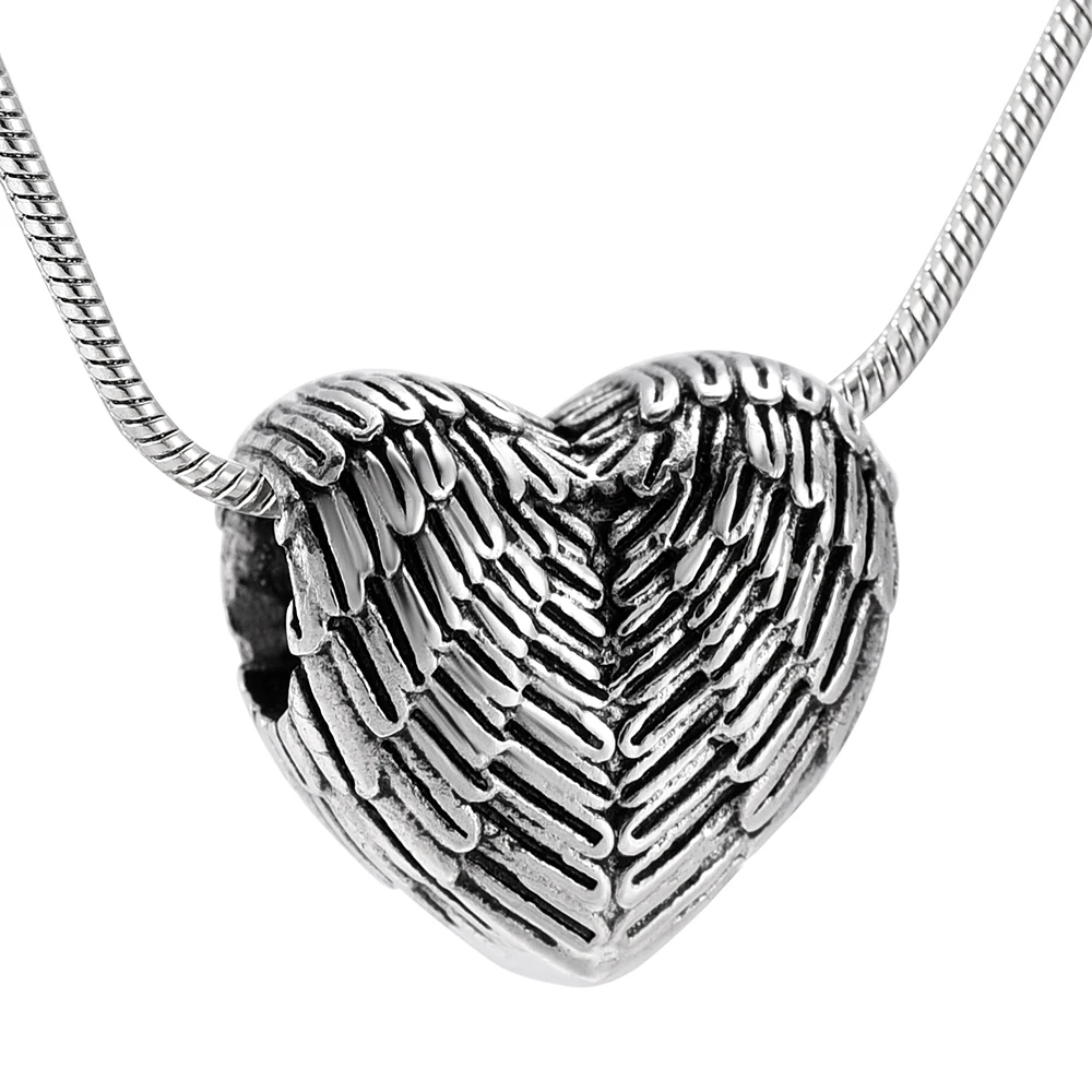 

LKJ9990 Feather Design Mini Heart Urn Funeral Casket Hold Human/ Animal Ashes Keepsake Jewelry Cremation Necklace for Men Women