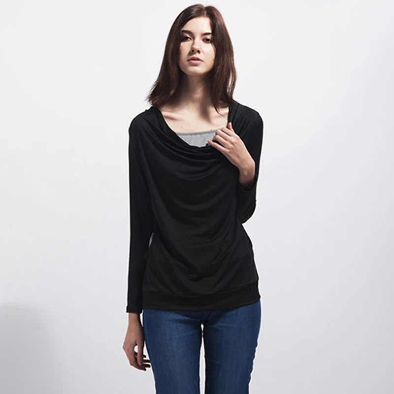

Fashion Women Basic T Shirt Lace Up Back Hollow Out Tops Autumn Spring False Two-pieces Long Sleeve T-Shirt Tops