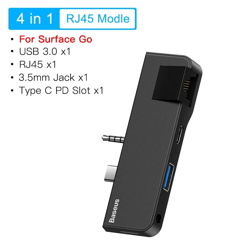 Baseus USB C концентратор USB 3,0 HDMI RJ45 3,5 мм аудио адаптер для поверхности Go Pro 6 мульти USB-C type C концентратор Ethernet USB разветвитель - Цвет: RJ45 For Surface Go