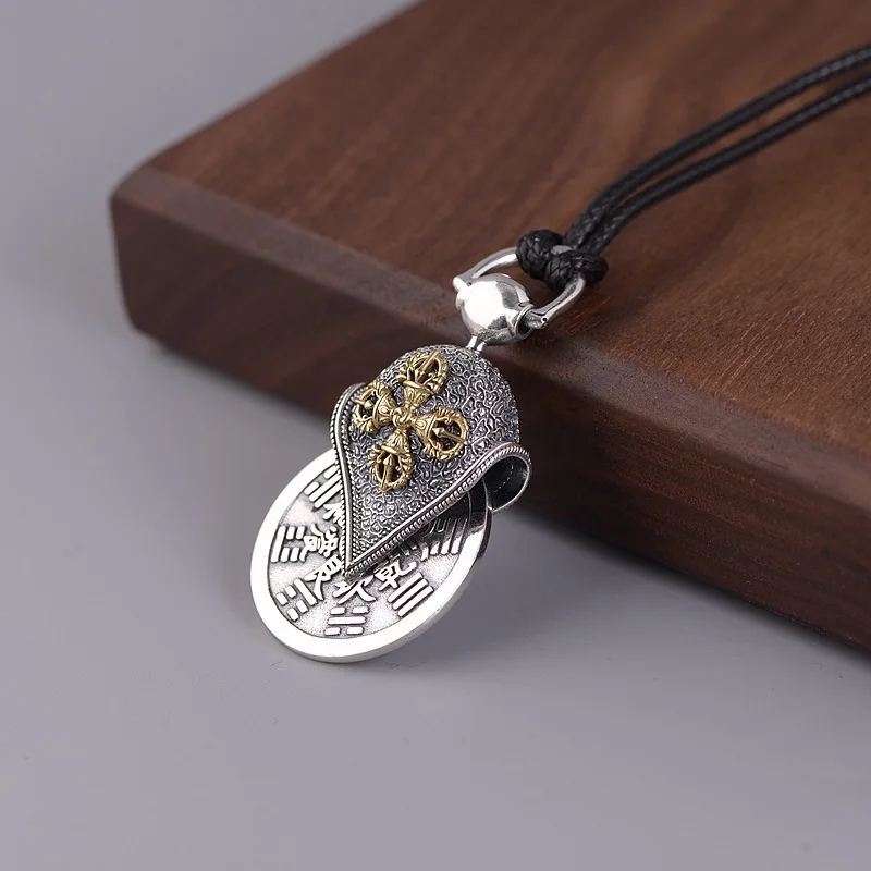 

S925 Silver Retro Crossnatural stone Pendant Thai Silver Mountain Ghost Money Pendant new boy's fashion jewelry