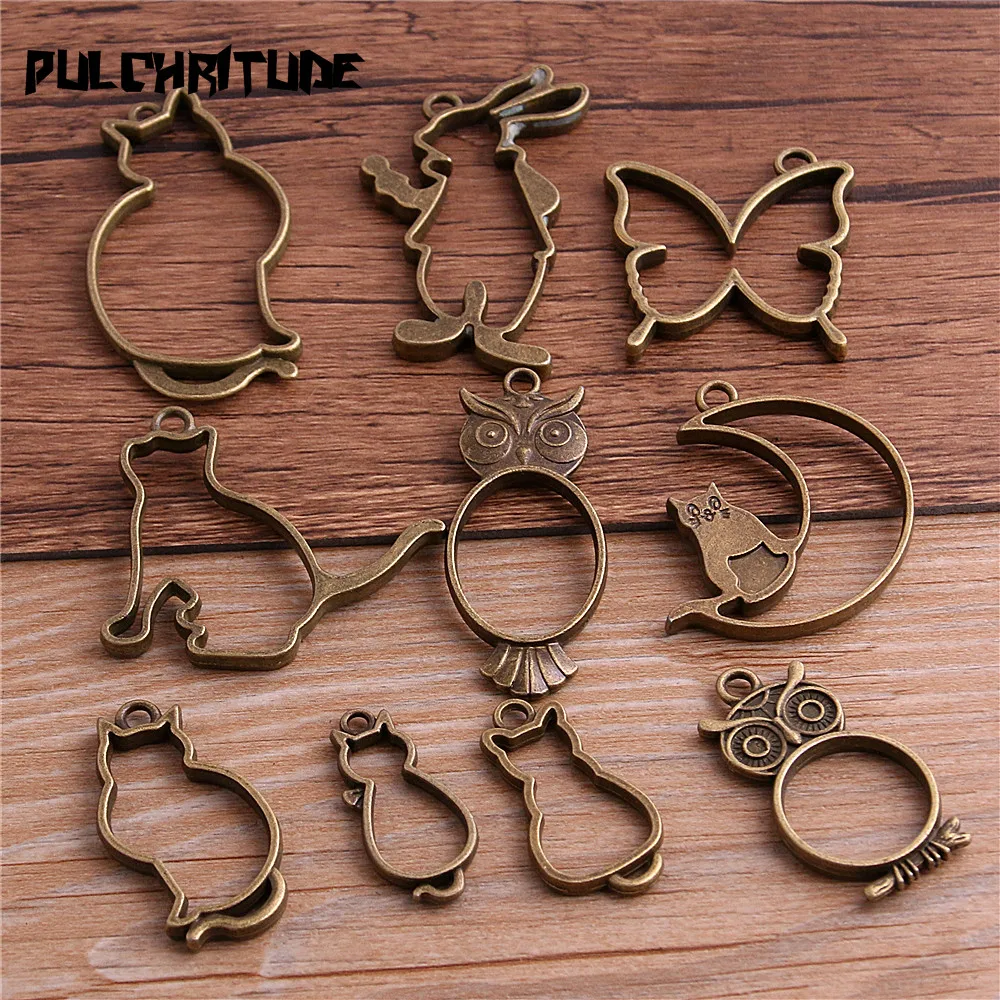 

PULCHRITUDE Random 6pcs/lot Mixed Antique bronze Animal Hollow Charms Pendant Jewelry Making Diy Charm Handmade Crafts T3006