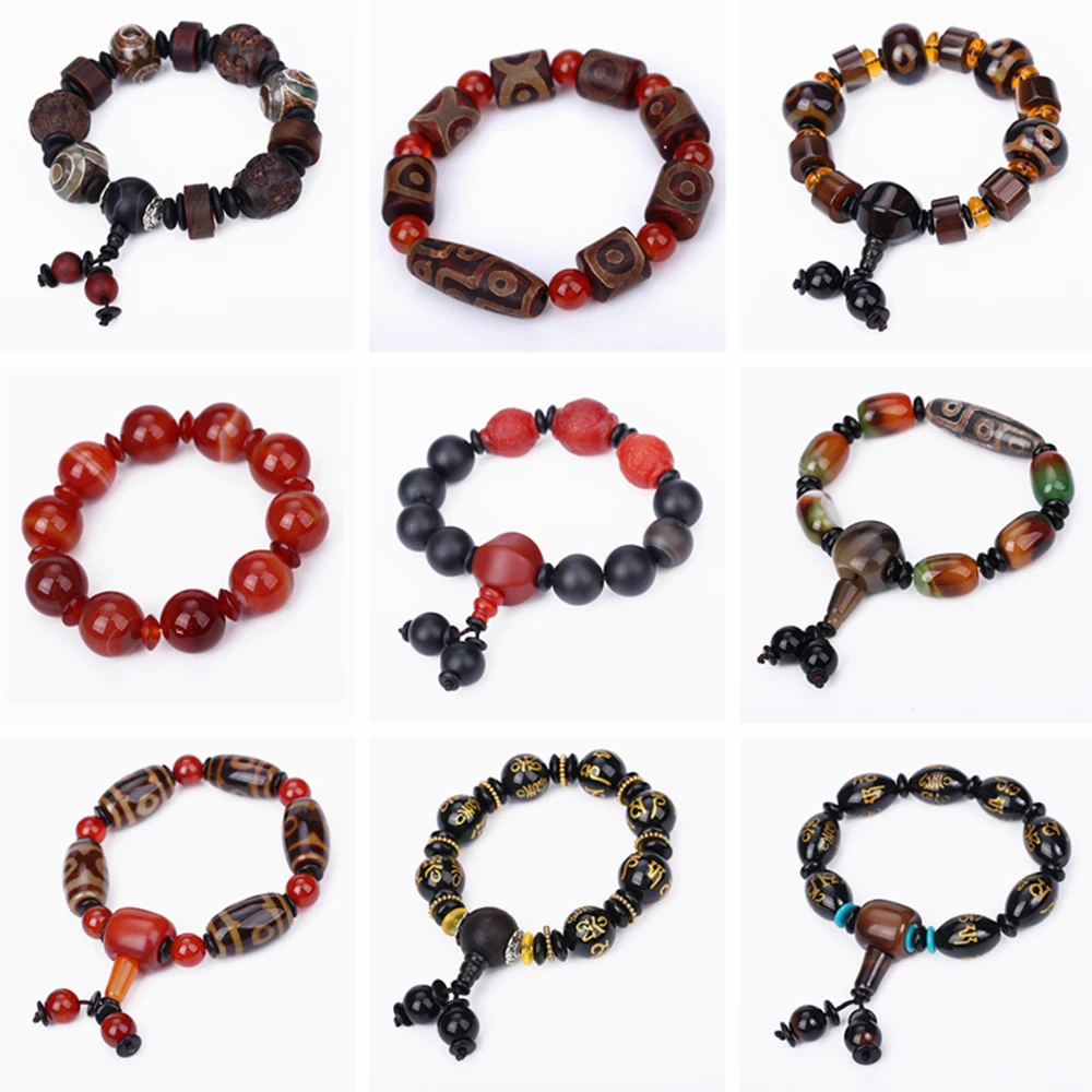 

Tibet Dzi Natural Stone Love Bead Bracelet Vintage Charm Round Chain Bracelets Jewelry Women Friend Healing Crystal Reiki Gift