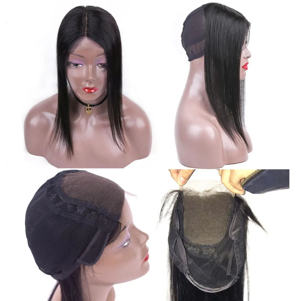 

Brazilian Straight Hair 4x4 Swiss Lace Closure with weaving wig cap for making wig Human Hair Top Closure Free Middle Three Part