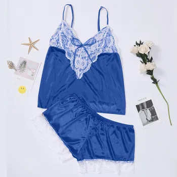 

2019 Lace Trim Velvet Cami Shorts Pajamas Set Women Sweet Cute Spaghetti Strap Top And Shorts Sexy Summer Sleepwear