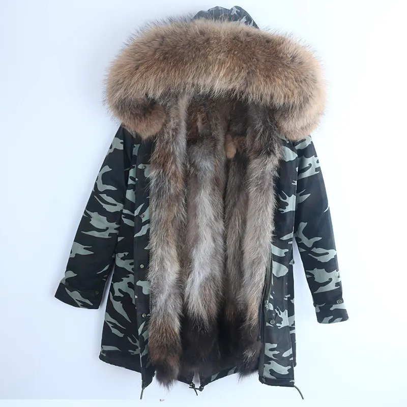 new long women winter jacket thick parkas raccoon natural real fur collar coat hooded real warm fox fur liner outwear