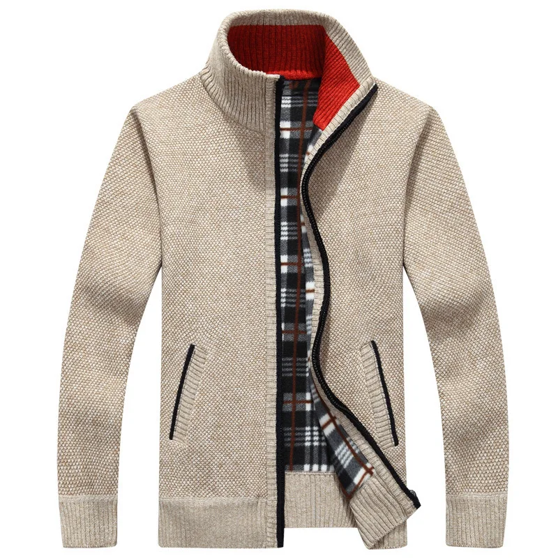 2019 Для мужчин молния вязаный толстый слой Повседневное трикотаж осень-зима Для мужчин's свитер искусственный мех шерстяной свитер куртки