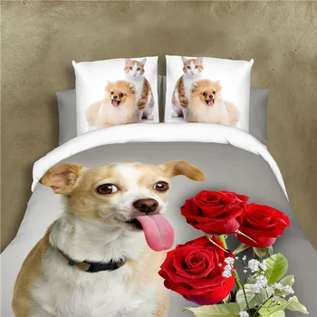 

High quality soft dog and rose bedding set queen size western style bedclothes duvet cover+Bed Sheet+pillowcase-3d Wolf/ tigers
