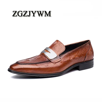 

ZGZJYWM Fashion Brand Breathable High Quality Crocodile Pattern Glitter Genuine Leather Pointed Toe Slip-On Oxford Shoes For Men