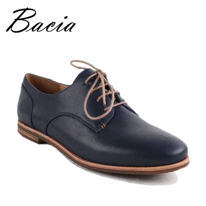 Bacia Genuine Leather Flats Women Quality Handmade Casual Flats Lace-up Soft Leather Free Style Flats Russion Size VC007