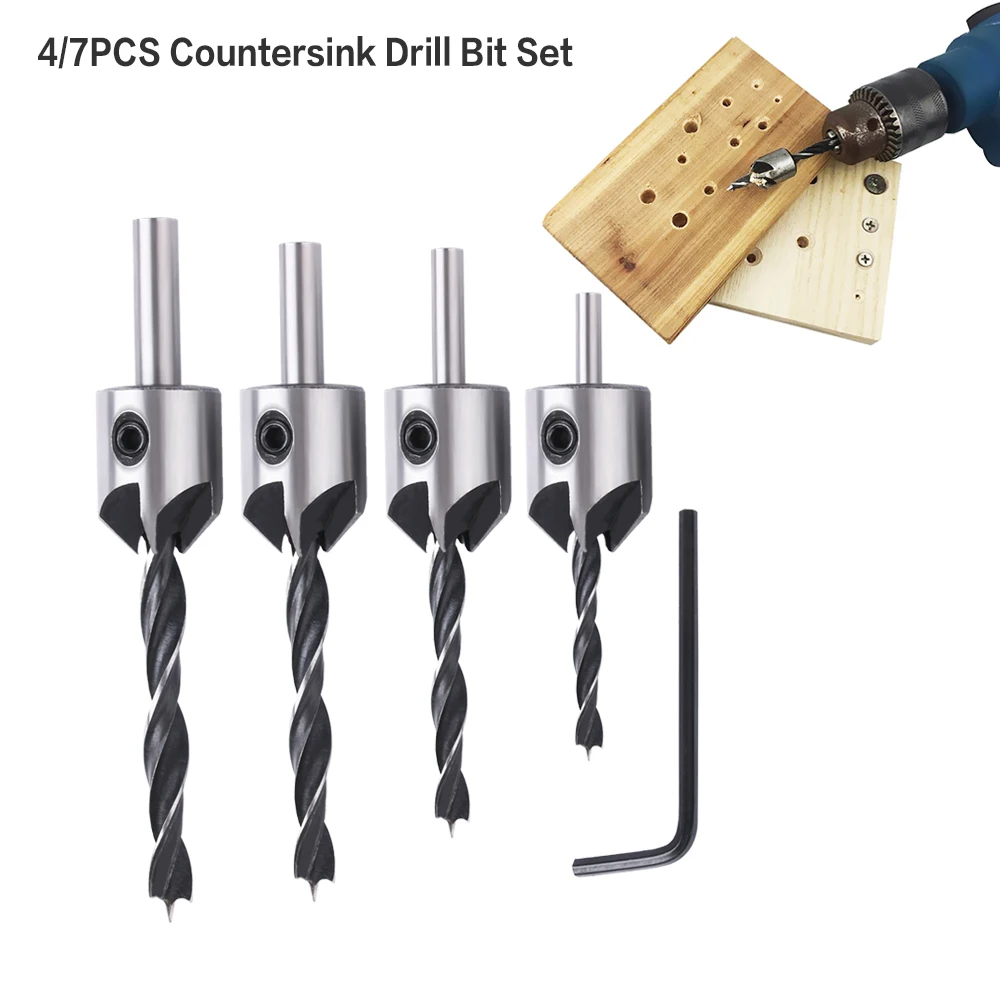 4/7pcs Adjustable High Quality HSS 5 Flute Countersink Drill Bit Set