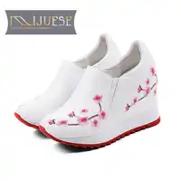 MLJUESE 2018 women pumps cow leather increased Internal Embroider flowers high heels platform pumps boat shoes sport sneakers