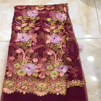 

Peach Embroidered Tulle Fabric 2019 For The Wedding, French Tulle Lace High Quality African 3D Tulle Lace RF397