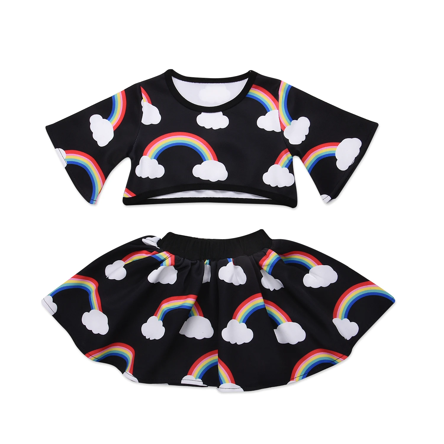 Toddler Kids Baby Girls Rainbow Skirt Outfits Floral Clothes Rainbow
