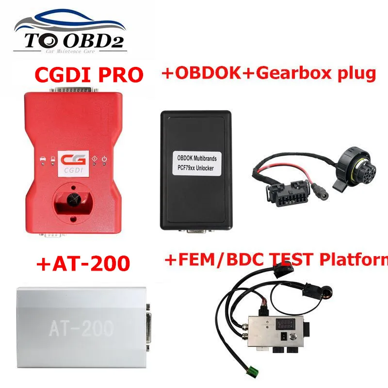 

CGDI Prog For BMW Auto key programmer+OBDOK Multibrands PCF79XX+FEM/BDC TEST PLATFORM+Gearbox plug+AT-200 for BMW +8 Foot chip