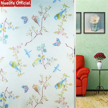 

New Bird language floral pattern frosted glass film bathroom kitchen kids room shop living room bedroom balcony window film