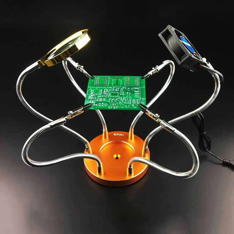 

Helping Hands PCB Circuit Board Holder Fixture jig Third Hand Soldering Aid Tool 6 Metal Flexible Arms Alligator Clip Magnifier