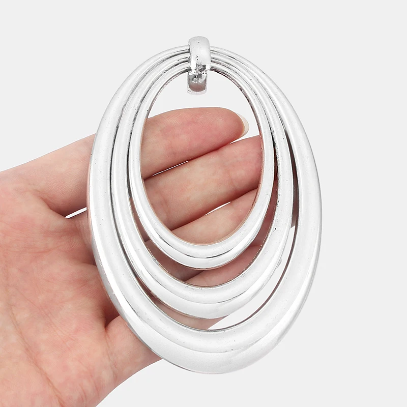 

2pcs Large Antique Silver Personalised Oval 3 Rings Pendant For Jewellery Craft Making Findings 108*73mm