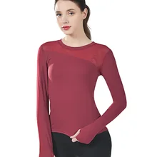 Женские однотонные топы с длинными рукавами, сетка быстросохнущая эластичная футболка для спортзала Yoga ED