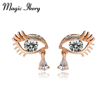 

Magic Ikery Rose Gold Color Top AAA CZ Zircon Crystal Fashion Jewelry Big Eyes Tears Stud Earrings for Women MKE869
