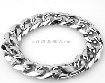 

50PCS 23cm 15mm Cool Fashion High Quality Stainless Steel Pop Punk Rock Style Round Chain Link Bracelet Men Jewelry