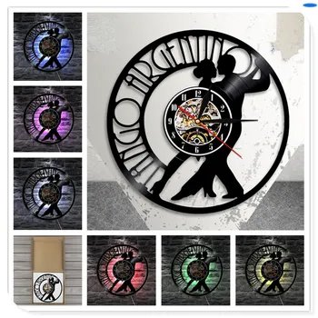 

Home Living LED Light Remote Dancing Tango Vinyl 3D Wall Clock Personalized Creative Sticker Night Lighting Decoration