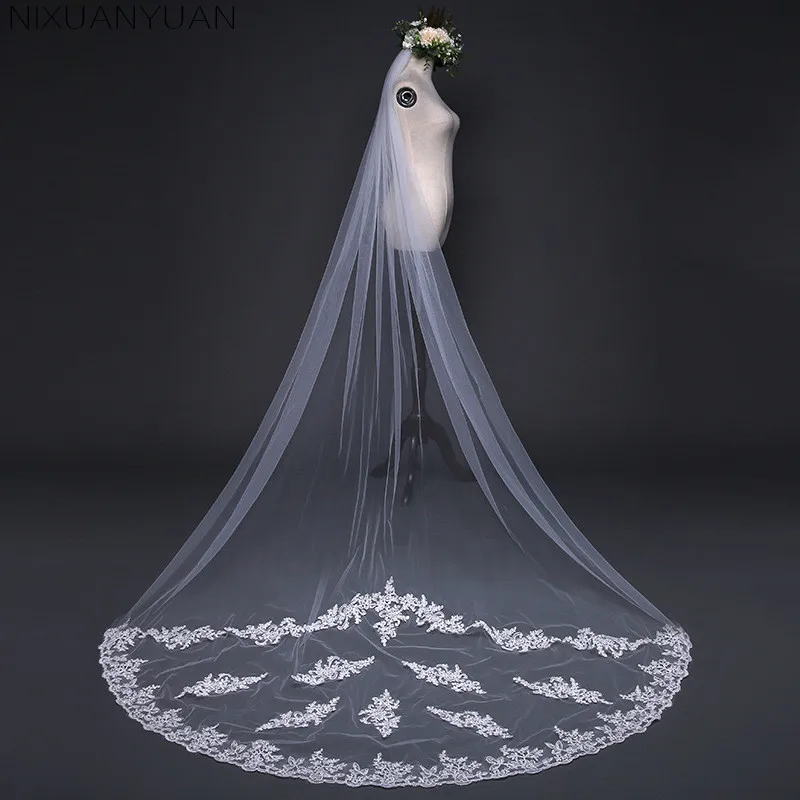 

Voile Mariage 3M One Layer Lace Edge White Ivory Cathedral Wedding Veil Long Bridal Veil Cheap Wedding Accessories Veu de Noiva