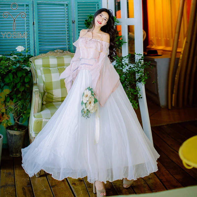 

YOSIMI 2019 Summer Women 2 Piece Set Outfits Full Sleeve Top and Long Skirt White Dresses Women Batwing Sleeve Off The Shoulder