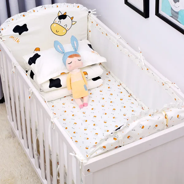 5Pcs/Set Breathable Summer Baby Bedding Bumpers Collision Half Around baby crib bumper set Cotton Printing Mesh Safety Rails