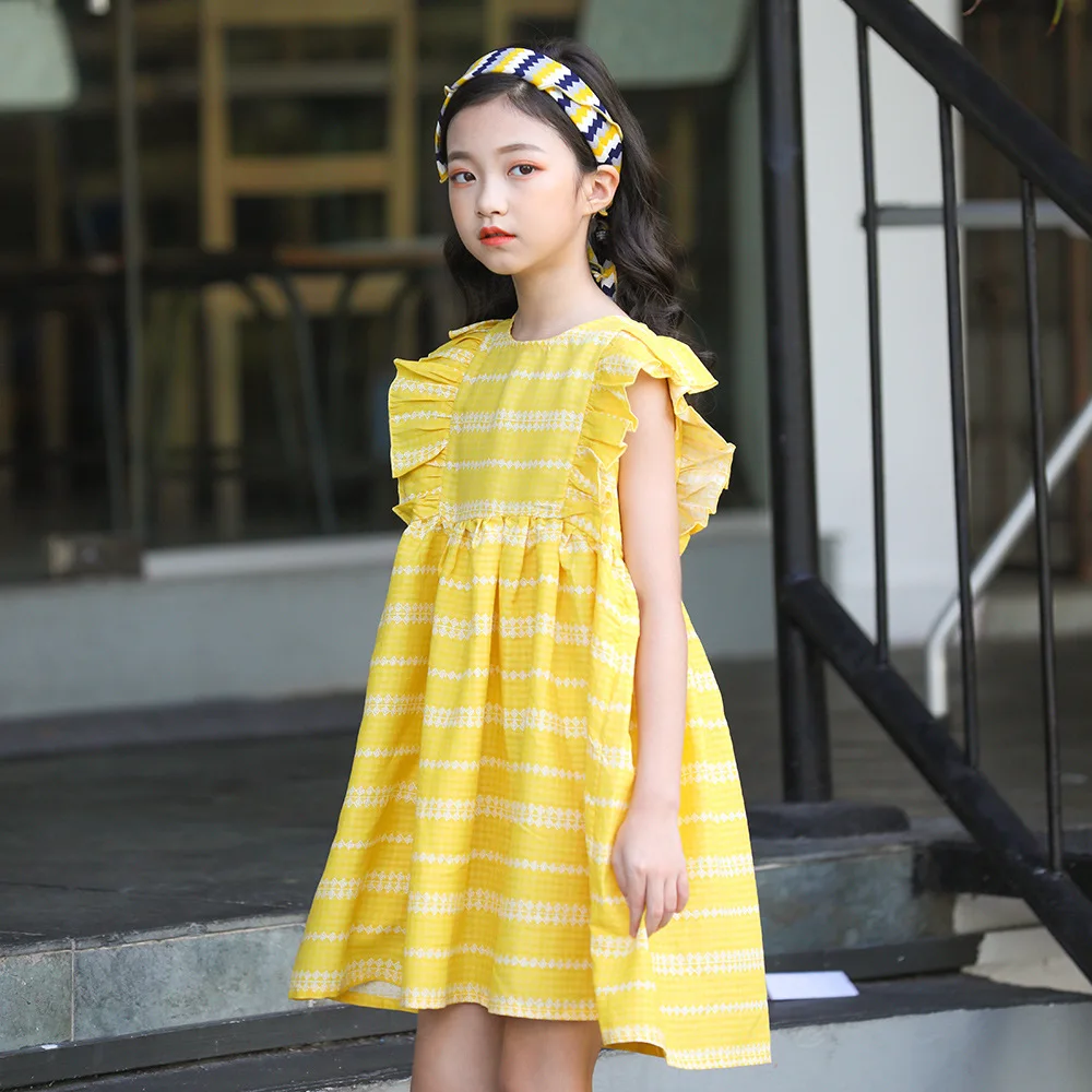 

2019 Summer Girls Cute Yellow Floral Vest Dress Princess Korean Style Dress Girl Girls Dresses Age 13 Girl Clothing Brand