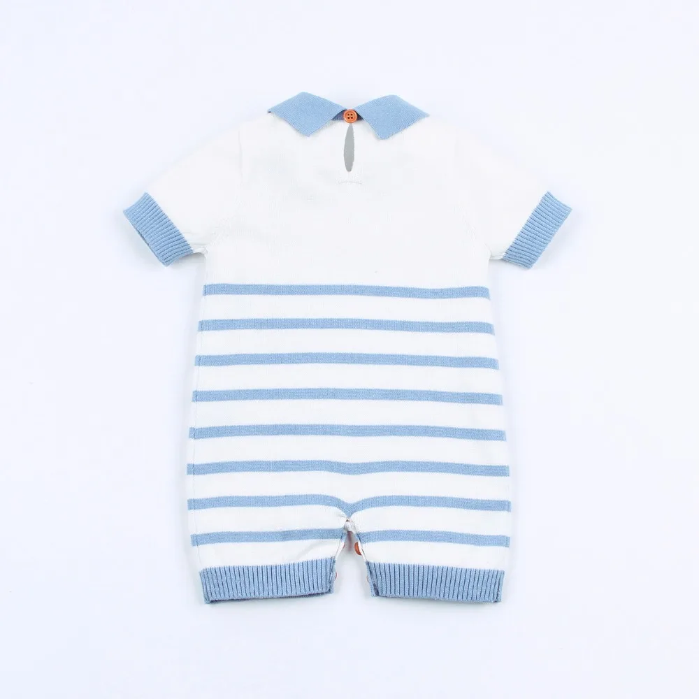 Baby Rompers Clothes Summer Cotton Knitted Toddler Boys Girls Overalls Blue Stripes Infant Bebes Jumpsuits Kids One Pieces Wear