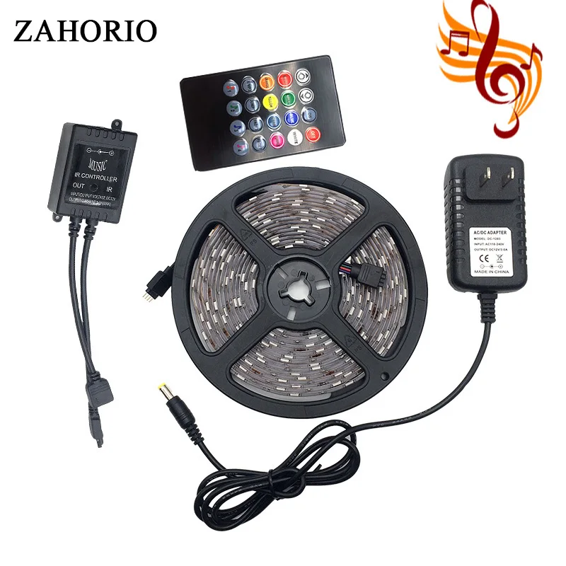 

RGB LED Strip 5050 Non waterproof 5M 10M set Fita led light 10m 5050 rgb diode led tape set+Music controller+DC12V Power Adapter