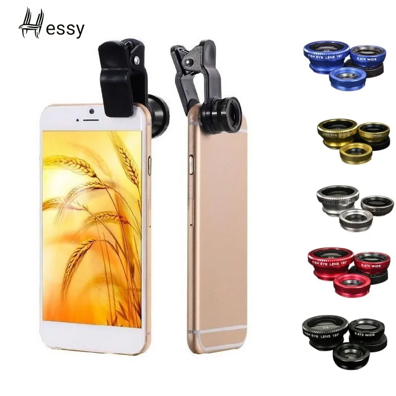 

Hessy 3 In 1 Mobile Phone Lenses for iPhone Fish Eye Wide Angle Macro Camera Lens Set Universal Clip Photo Accessory Dropshiping