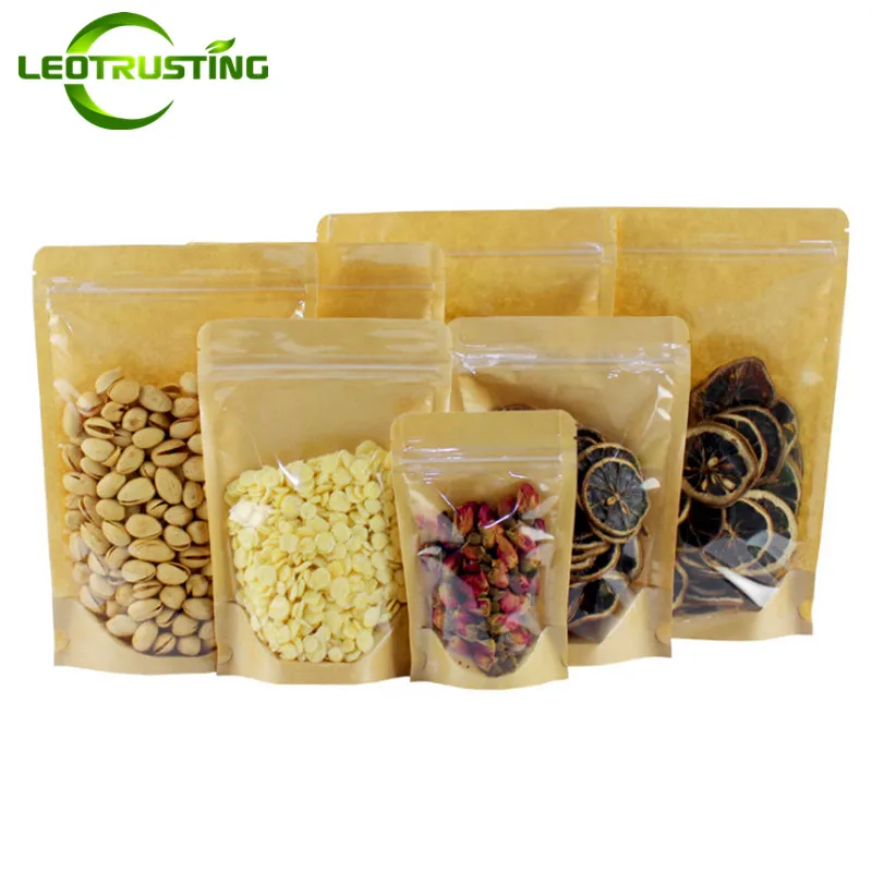 50pcs High Clear Front Kraft Paper Zip Lock Storage Bag Snack Nuts Powder Coffee Beans Spice Gift Resealable Packaging Pouches | Дом и сад