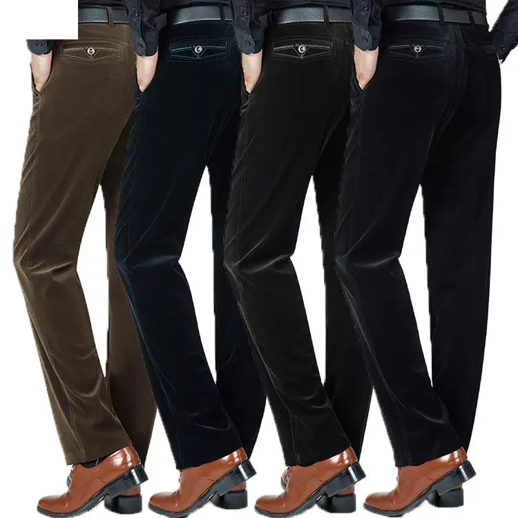 Новое поступление, зимние эластичные вельветовые мужские толстые длинные штаны с высокой талией, свободные супер большие повседневные хлопковые брюки, размер 29-40 42