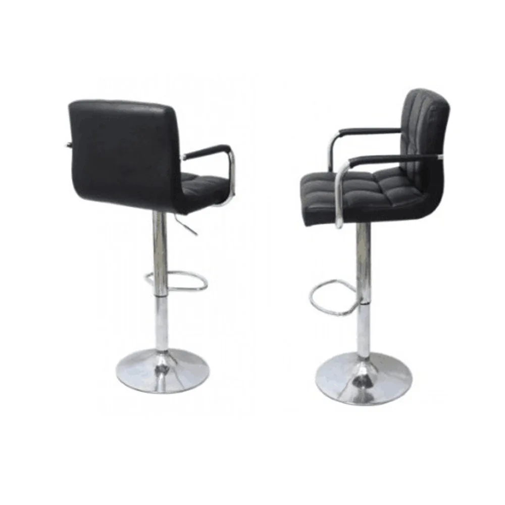 Armrest Swivel Bar Stool 2pcs Faux Leather 6 Plaid Gas Lift Bar Chair Black with Footrest Modern Dropshipping
