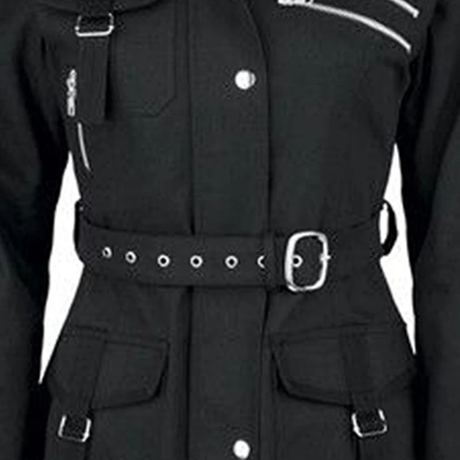 Ceny Rosetic gotycki płaszcz Vintage kobiety czarny Casual jesień zamki pasa z kapturem wykop wąska kurtka odzież w stylu punkowym i ulicznym Retro Goth płaszcze