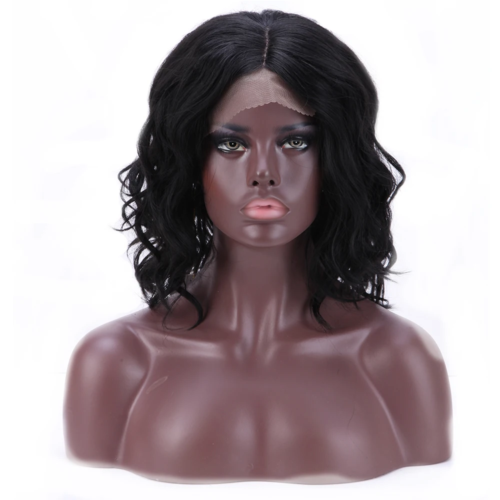 s-noilite 40cm 100% Real natural Body Wave Bob Synthetic Hair Full head Lace Wig Lace Front Wigs for Black Women body-wave