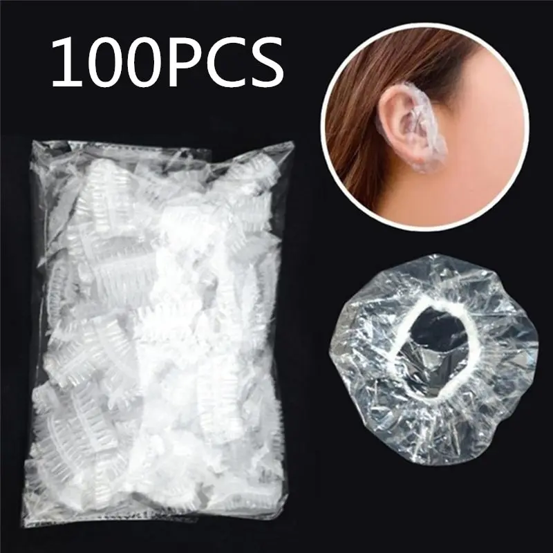 100pcs Hairdressing Earmuffs Ear Cover Clear Disposable Earmuffs Shower Waterproof Hair Coloring