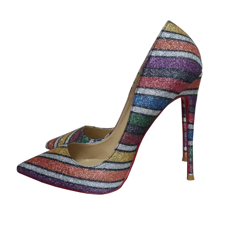 

Plus Size 34-45 Colorful Glitter Shallow Toe Women Dress Shoes Thin High Heels Luxury Stiletto Elegant Women Shoes