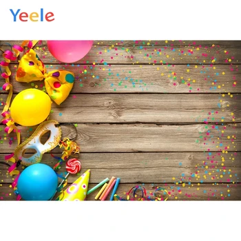 

Yeele Wooden Board Colored Ribbon Balloons Mask Party Photography Backgrounds Customized Photographic Backdrops for Photo Studio