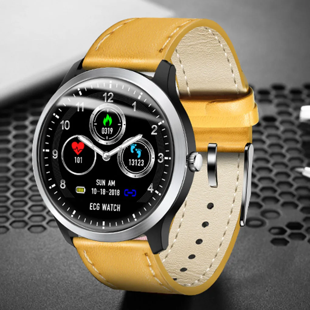 

Bluetooth Waterproof Heart Rate Blood Pressure Smart Watch Fitness Round PPG+ECG Wristwatch Call Reminder