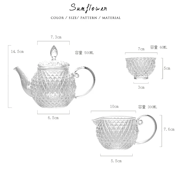 Горячая Распродажа, рельефный ретро стеклянный чайник, термостойкий, высокий боросиликатный кристалл, чайник для послеобеденного чая с чашками для чая