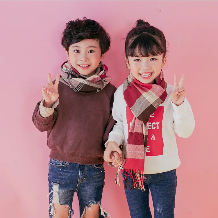 Autumn and winter Acrylic  Plaid scarf  children  thickening  Keep warm  Boys and girls  Parenting  Baby shawl