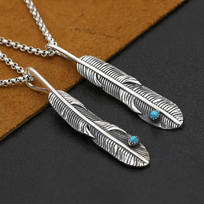 

Emith Fla Genuine 925 Sterling Silver Vintage Punk Small Eagle Feather Pendant For Women Men Handmade Necklace Jewelry Retro