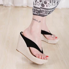 Plus Size 34-41 Hot 2017 Bohemia High Heels Women Flip Flops Summer Sandals Platform Wedges Slippers Girl’s Fashion Beach Shoes