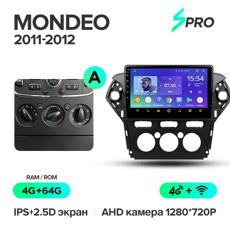 TEYES SPRO Штатная магнитола для Форд Мондео 4 Ford Mondeo 4 2010 2011 2012 2013 Android 8.1, до 8-ЯДЕР, до 4+ 64ГБ 32EQ+ DSP 2DIN автомагнитола 2 DIN DVD GPS мультимедиа автомобиля головное устройство - Цвет: Mondeo 11-12 64G A