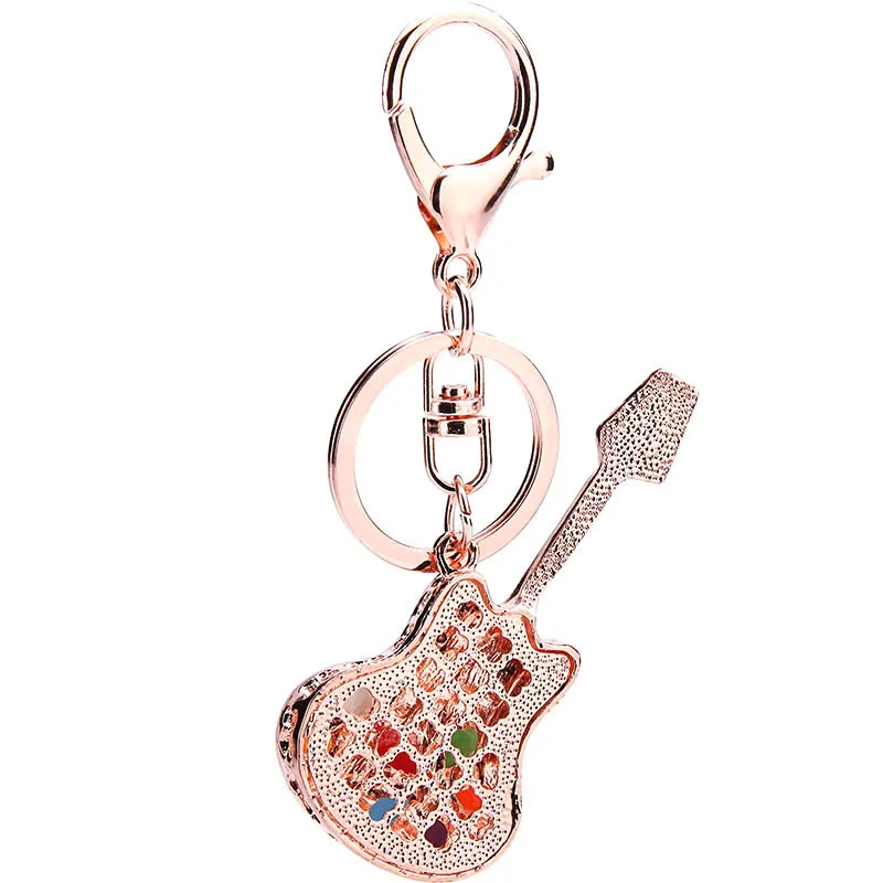 Sitaicery Unique Guitar Crystal Rhinestone Keychains Purse Bag Buckle HandBag Pendant Car Keyrings Glitter Keychains For Ladies