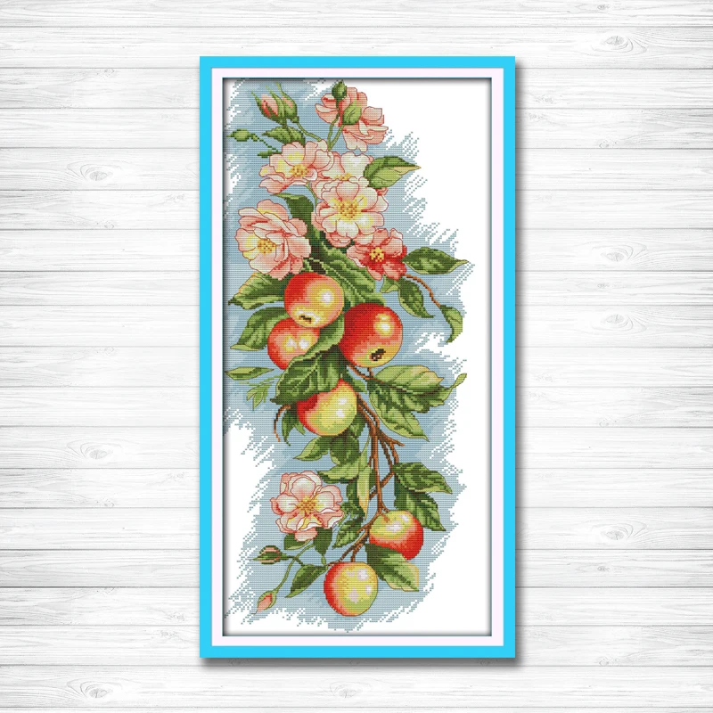 

Flowers and apples diy decor painting counted print on canvas DMC 14CT 11CT Chinese Cross Stitch Needlework Sets Embroidery kits